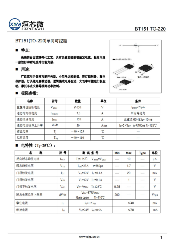 BT151可控硅的工作原理与特性