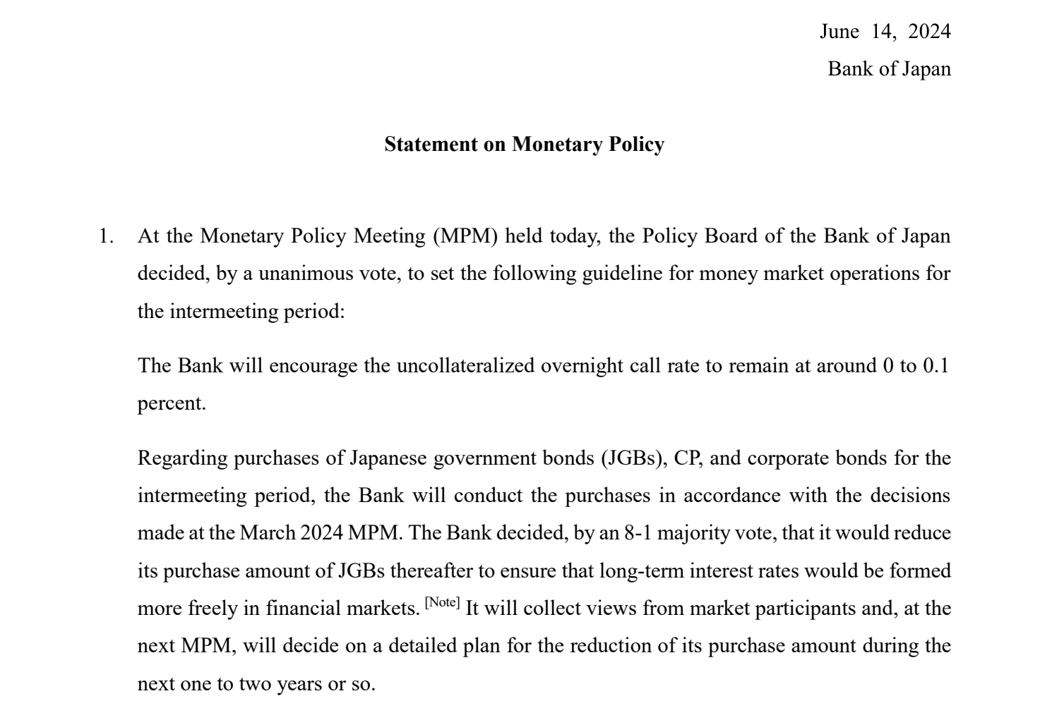 日本央行维持利率不变，将减少对日本国债的购买量-日本国债票面利率
