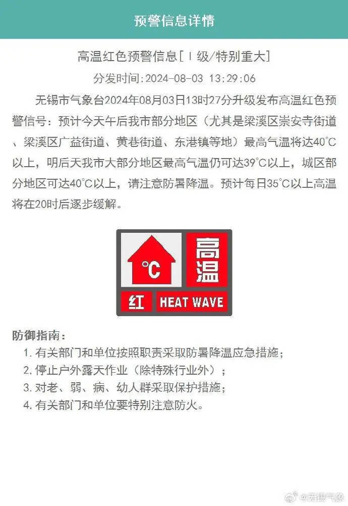 江苏多地发布高温红色预警！-江苏多地发布高温红色预警信息